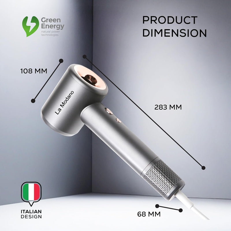 La Modano Hair Dryer 1800W for Women & Men Fast Drying, Overheat Protection, 2 Heat Settings, Compact Travel Blow Dryer - LMHD855
