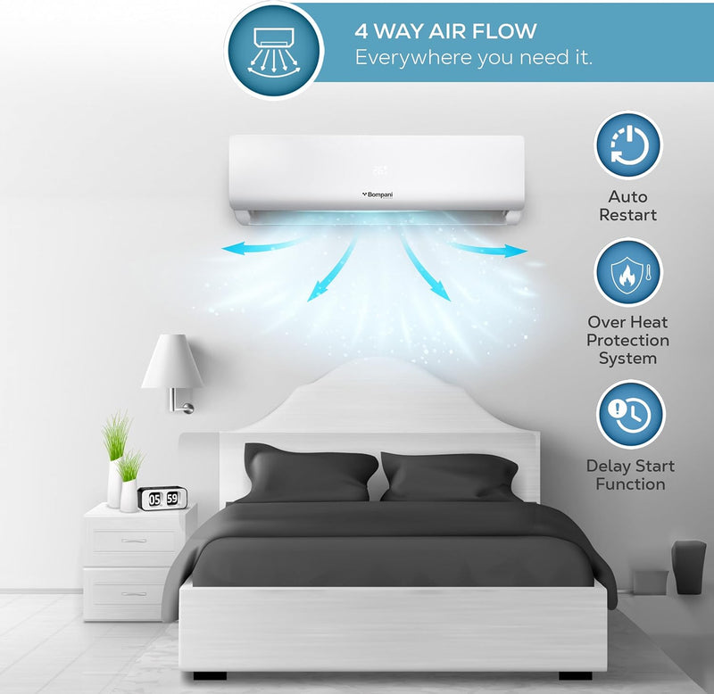 Bompani 2 Ton Split AC With Inverter Rotary Technology, R410A Refrigerant with Overload Protection, Quick Humidity Extraction, Replaceable Air Filter, 1 Year Manufacturer Warranty - BSAC247VT White