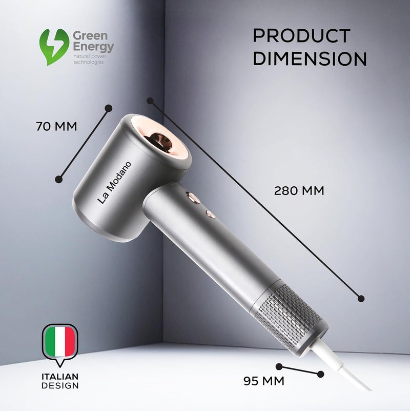 La Modano Professional Hair Dryer 1500W with Diffuser Fast Drying, BLDC Motor 110000RPM, 3 Speeds & Heat Settings - LMHD955