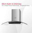 Nobel 60cm Built-in Hoods Touch Control Switch with Digital Display with 3 Speeds, Metal Motor House And Metal Fan, 750m3/h. 2x500 430SS Chimneys NCH60CG