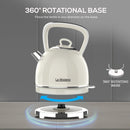 La Modano Retro Style Electric Kettle, 1.7L Capacity, Stainless Steel Housing, Water Window, Dry Boil Protection, Cordless Serving Base, Strix Controller, Blue Light On/Off Switch 2200W - LMEK17EX