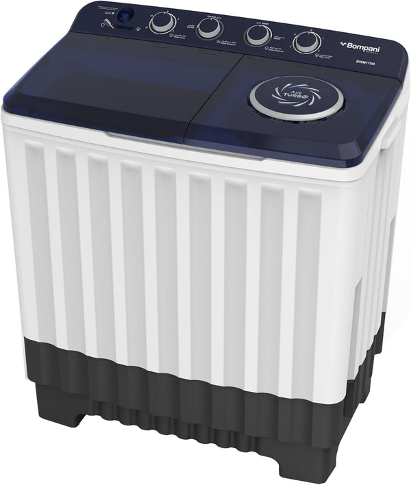 Bompani 17kg Top Load Semi-Automatic Twin Tub Washing Machine – 8kg Spin Capacity, 4 Knob Controls, Lint Filter, Transparent Lid - BWM1750I