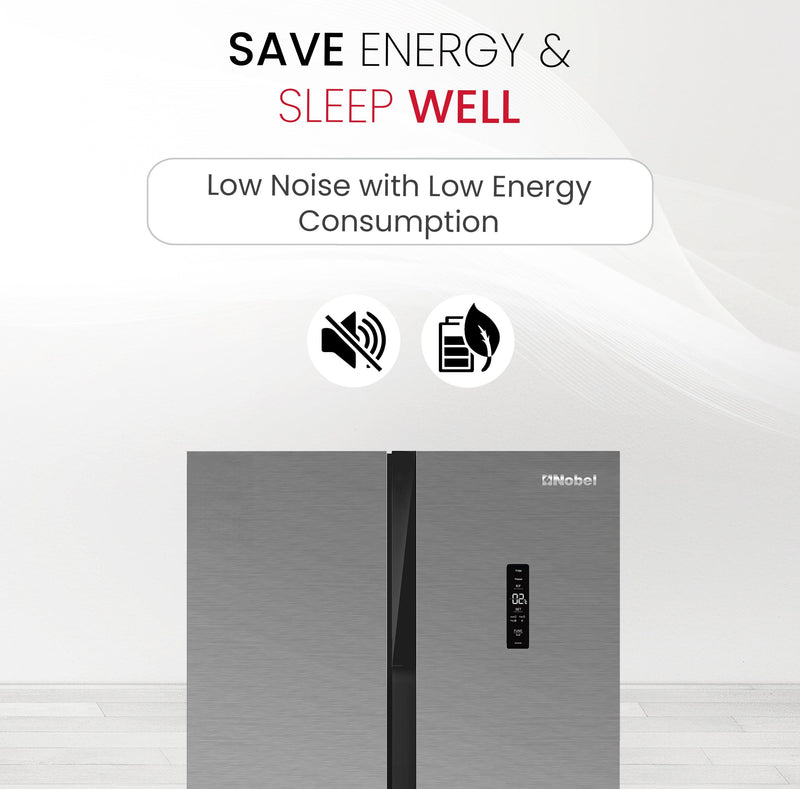 Nobel Side by Side Refrigerator 518 Ltr, Inverter Technology, LED Display, R600a Refrigerant - Inside LED Light, Condenser, Removable Gasket - Adjustable Legs NR700D Silver