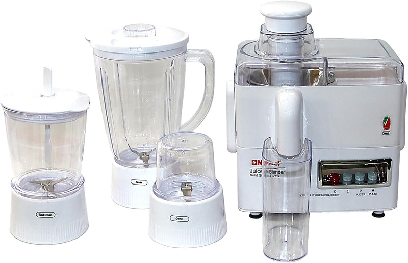 Nobel 4 in 1 Juicer and Food Factory with 1 Litre Capacity and has Spinner Chopper & Dry Mill 400W 2 Speed - Pulse Grinder, Chopper, Blender, Juicer, Unbreakable Jar & Anti Slip Feet NJ176G4 White