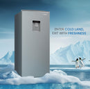 Nobel 210L Gross, 190L Net Single Door Refrigerator with Water Dispenser, Defrost, Mechanical Temp Control, Recessed Handle, R600a Refrigerant, 2 Glass Shelves, Vegetable Crisper - NR210SS Silver