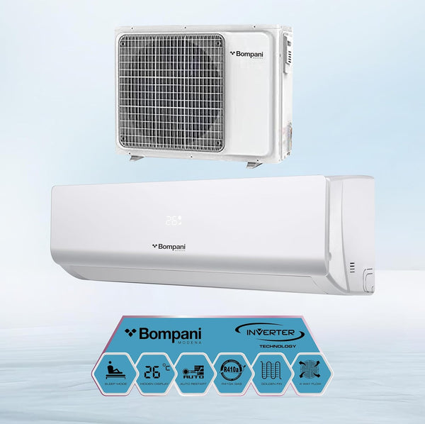 Bompani 1.5 Ton Split AC With 18000 BTU, Inverter Rotary Compressor, Auto-Restart, 4-Way Airflow, Overload Protection, Self-Diagnosis, Replaceable Air Filter, One Year Full Warranty - BSAC187VT1