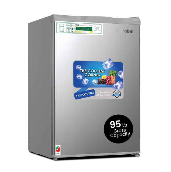 Nobel 95L Gross / 69L Net Capacity Refrigerator, Mechanical Control, R600a Refrigerant, Noise Level 40dB, Inside Light, Adjustable Feet, Metal Shelf, Defrost NR110S Silver