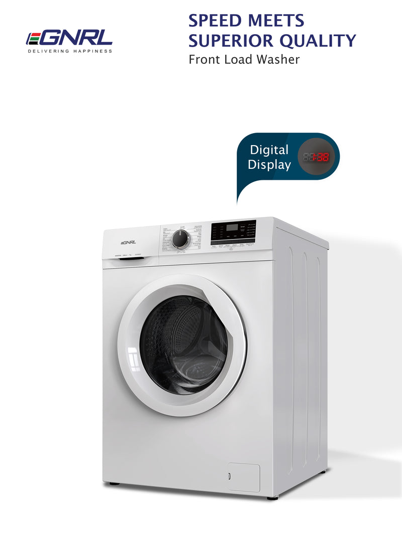 EGNRL EGWM850 2024 Model 7KG Front Load Washing Machine With BLDC Inverter Motor 10 Year Warranty 1200 RPM 16 Program Fully Automatic Washer With Digital Control-LED Display