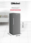 Nobel Single Door Upright Freezer 300 Litres Gross, 235 Litres Net Capcity, Defrost, 7 Drawers, 1 Ice Box, Lock & Key, R600a, 59.6 x 59.5 x 174.4 (W x D x H) cm, Silver, NUF350