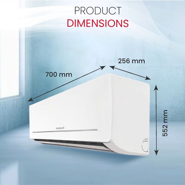 Nobel Split Air Conditioner 12000 Btu/h Capacity, Cooling Only, Rotary Compressor, Auto Restart, 4-Way Airflow, Goldin Fin, Turbo Operation, Hidden LED Display, R410A Refrigerant - NSAC12C1 white