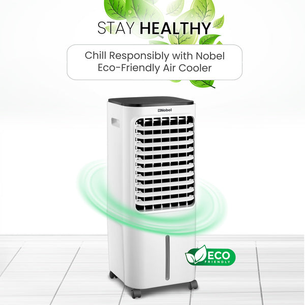 Nobel Air Cooler, 12L Water Tank, 3-Speed, Ionizer, Remote Control, Auto Swing, 7.5H Timer, Honeycomb Cooling Pads,Tubular Flow Fan with Water Shortage Protection NAC40R White