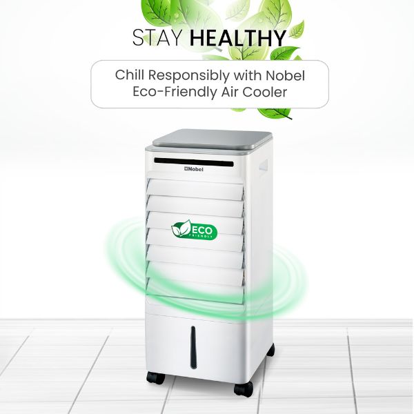 Nobel Air Cooler, 6L Water Tank, 3-Speed, Ionizer, Auto Swing, 7.5H Timer, Efficient Cooling, Purified Air, Swing Oscilations, Compact Design with Remote NAC30R White