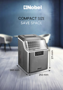Nobel Ice Maker, 20/25Kgs 40°C Ice Capacity Daily, 3.2L Water Tank Storage, Water Shortage Indicator, Infrared Sensor, LED Display, R290 Refrigerant NIM27 Grey