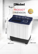 Nobel Semi-Automatic Washers Twin Tub White 10 Kgs/ 5.5 Kgs NWM1200RH