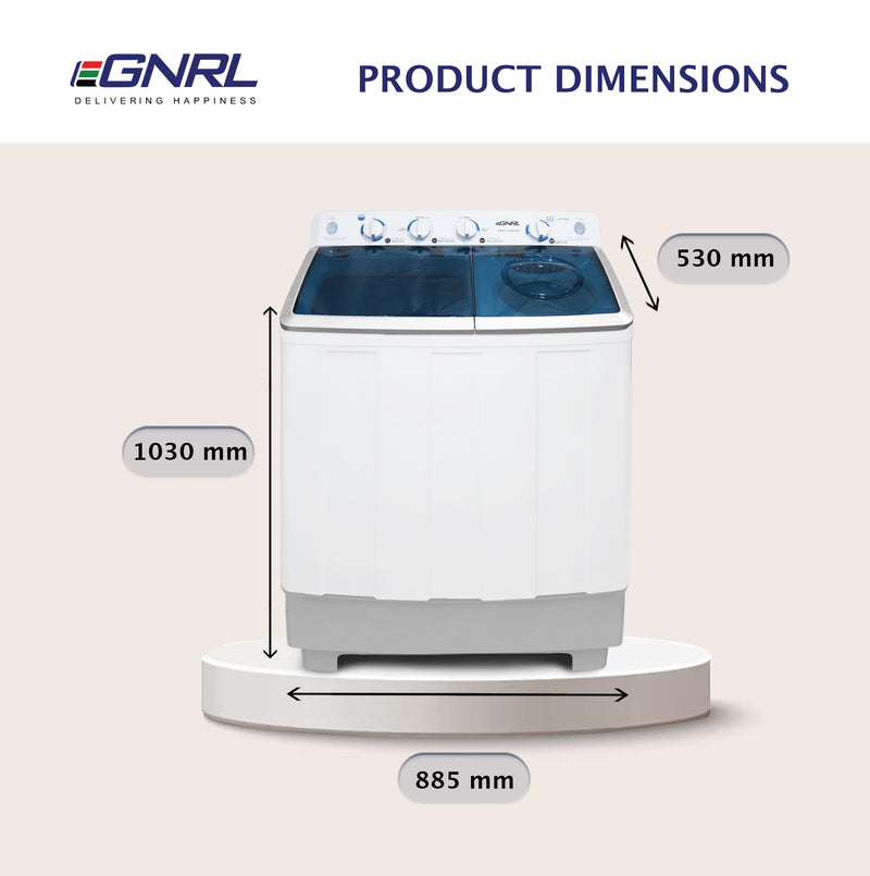 EGNRL EGWM1200 Twin Tub Washing Machine 10.0/5.5 KG Capacity, 2 Water Inlet 15 Mins. Wash Timer 5 Mins. Spin Timer White