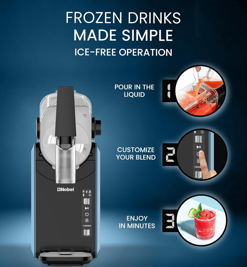 Nobel Slushi Frozen Drink Maker 2.6L | 5-in-1 Modes – Slushie, Frappe, Milkshake, Cold Drink & Clean | Child Lock, Removable Barrel, Low Noise | 220W, 220-240V - NSIM365EX