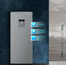 Nobel 210L Gross, 190L Net Single Door Refrigerator with Water Dispenser, Defrost, Mechanical Temp Control, Recessed Handle, R600a Refrigerant, 2 Glass Shelves, Vegetable Crisper - NR210SS Silver