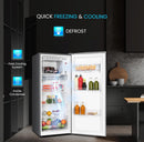 Nobel 210L Gross, 190L Net Single Door Refrigerator with Water Dispenser, Defrost, Mechanical Temp Control, Recessed Handle, R600a Refrigerant, 2 Glass Shelves, Vegetable Crisper - NR210SS Silver