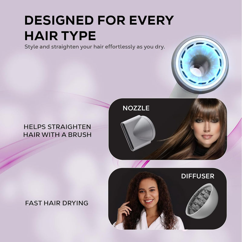 La Modano Professional Hair Dryer 1500W with Diffuser Fast Drying, BLDC Motor 110000RPM, 3 Speeds & Heat Settings - LMHD955