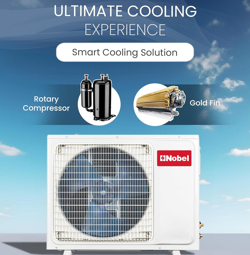 Nobel 18000 Btu/h Capacity Split Air Conditioner, Cooling Only, T3 Climatic Condition, R410A Refrigerant, Auto Clean, Hidden LED Display, Auto Restart, 4-Way Airflow Swing NSAC18T3 White