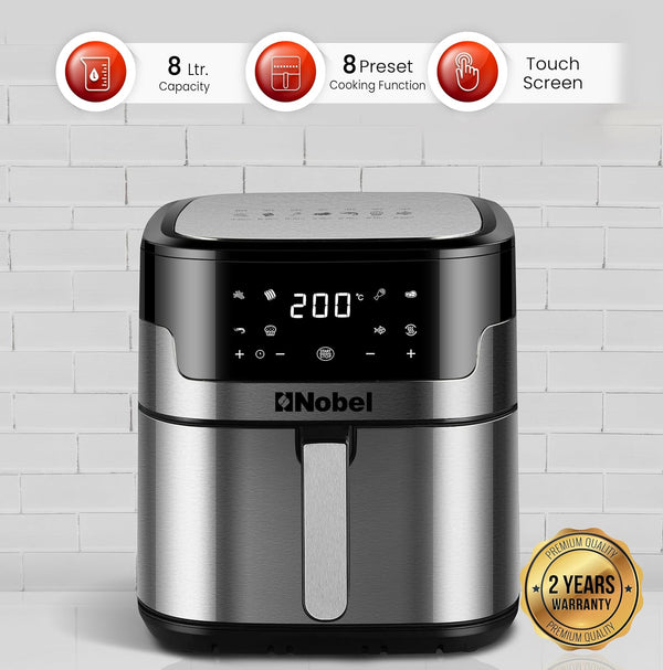 Nobel Air Fryer 8 Liters Capacity Multifunctional Fryer Digital Display and Touch Button High Speed Air Circulation Technology Frying Non- Stick Coating Frying - NAF1000