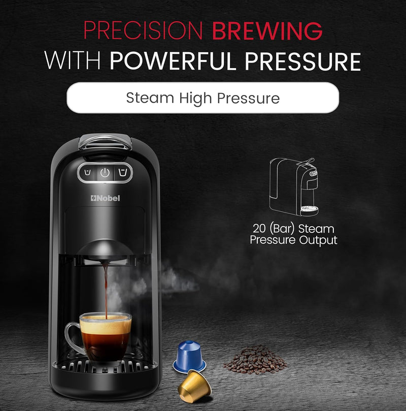 Nobel Multi-Capsule Coffee Machine 1400W Compatible with Nespresso, Dolce Gusto & Ground Coffee, 700ml Tank, Fast Heating in 40 Seconds - NCM35C