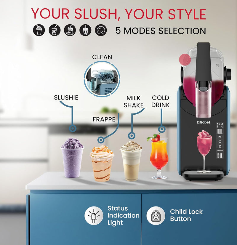 Nobel Slushi Frozen Drink Maker 2.6L | 5-in-1 Modes – Slushie, Frappe, Milkshake, Cold Drink & Clean | Child Lock, Removable Barrel, Low Noise | 220W, 220-240V - NSIM365EX