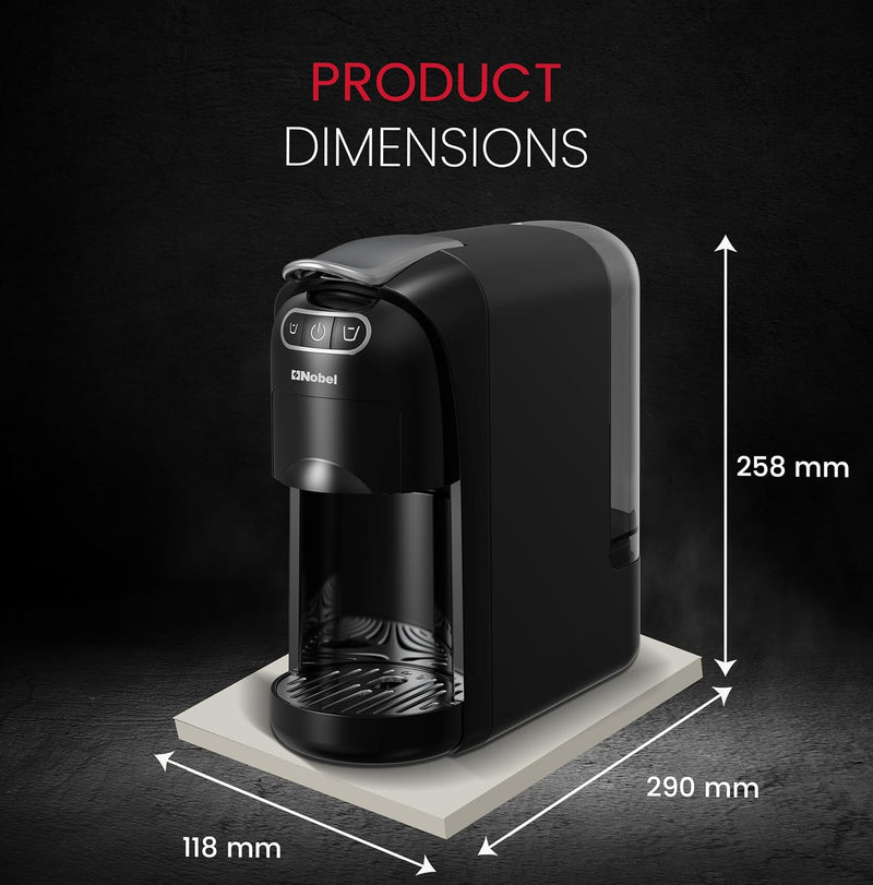 Nobel Multi-Capsule Coffee Machine 1400W Compatible with Nespresso, Dolce Gusto & Ground Coffee, 700ml Tank, Fast Heating in 40 Seconds - NCM35C