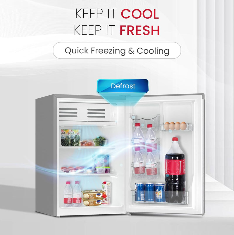 Nobel 95L Gross / 69L Net Capacity Refrigerator, Mechanical Control, R600a Refrigerant, Noise Level 40dB, Inside Light, Adjustable Feet, Metal Shelf, Defrost NR110S Silver