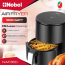 Nobel 2.5 Ltrs Multifunctional Air fryer with 6 Preset Programs, Overheat Prevention, Digital Touch with 1-60 Min Timer 1200W NAF350 Black