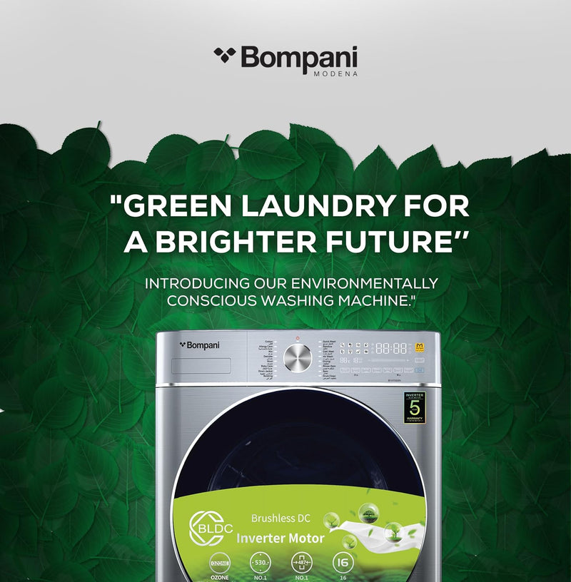 Bompani Washer Dryer 9/6 Kg, Fully Automatic Front Load Combo Wash & Dry, 9 Kg Wash & 6 Kg Dry, 1400 RPM, 16 Wash Programs, Quick Wash in 15min & 4 Drying Programs – BI1070SSN Silver