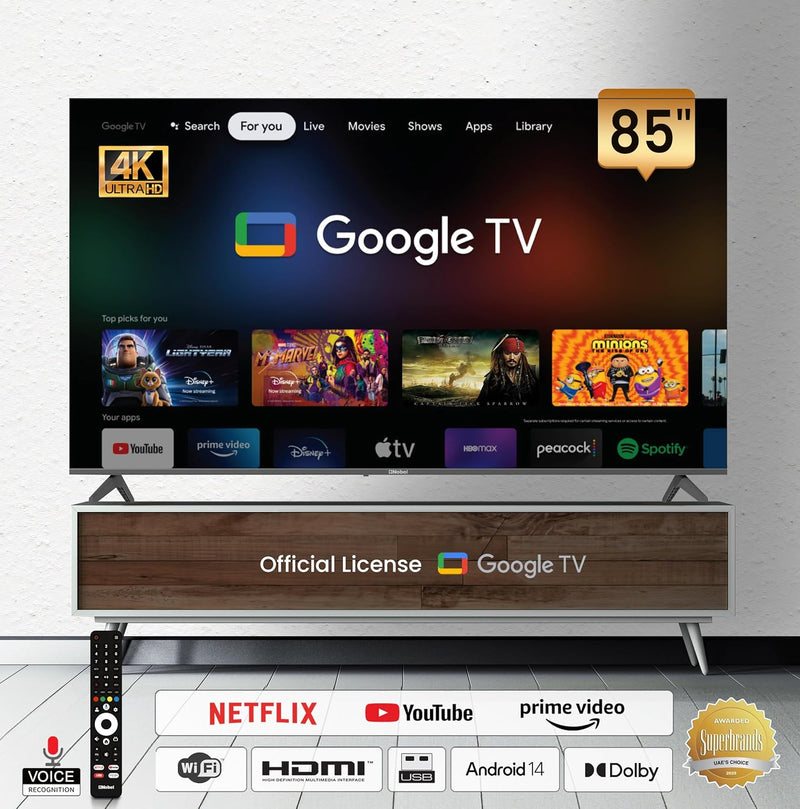 Nobel 85-Inch 4K UHD Google TV Smart TV, Dolby Sound & Voice Control, Android 14, Netflix YouTube Prime, Wi-Fi & Bluetooth Connectivity – UHD85G