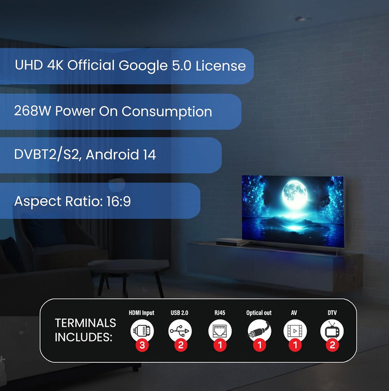 Nobel 85-Inch 4K UHD Google TV Smart TV, Dolby Sound & Voice Control, Android 14, Netflix YouTube Prime, Wi-Fi & Bluetooth Connectivity – UHD85G