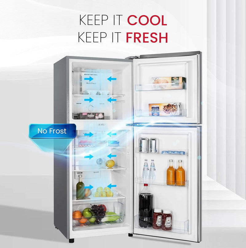 Nobel 280 L Gross / 196 L Net, No frost Double Door Refrigerators, R600a Refrigerant, Inside Light, Inside Condenser, Vegetable Crisper Bottle Rack, Freezer Shelf,196 L NR280NF Dark Silver