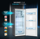 Nobel 210L Gross, 190L Net Single Door Refrigerator with Water Dispenser, Defrost, Mechanical Temp Control, Recessed Handle, R600a Refrigerant, 2 Glass Shelves, Vegetable Crisper - NR210SS Silver