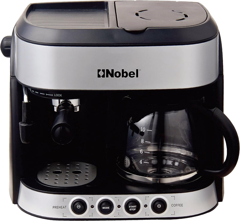 Nobel Coffee Machine 1.25 Liter Espresso & Americano With Steam Pump One Year Full Warranty, Silver - NCM13