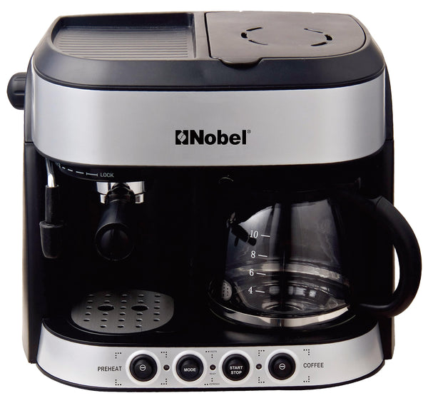 Nobel Coffee Machine 1.25 Liter Espresso & Americano With Steam Pump One Year Full Warranty, Silver - NCM13