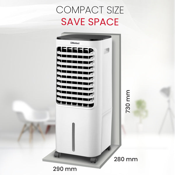 Nobel Air Cooler, 12L Water Tank, 3-Speed, Ionizer, Remote Control, Auto Swing, 7.5H Timer, Honeycomb Cooling Pads,Tubular Flow Fan with Water Shortage Protection NAC40R White