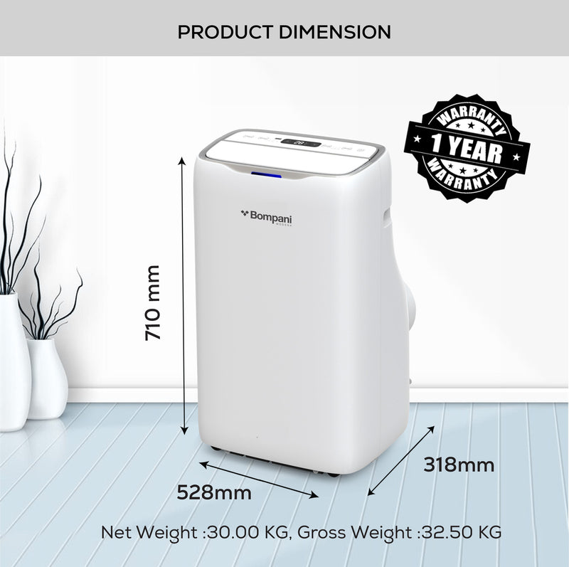 Bompani 16000 BTU Portable Air Conditioner with Overload Protection, Self Diagnosis, Quick Humidity Extraction, Replaceable Air Filter, 24-Hour Timer, 1 Year Manufacturer Warranty - BO1600 White