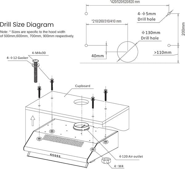 Nobel 90 cm Built-in Hoods Push Button, 3 Speeds NCH90ST