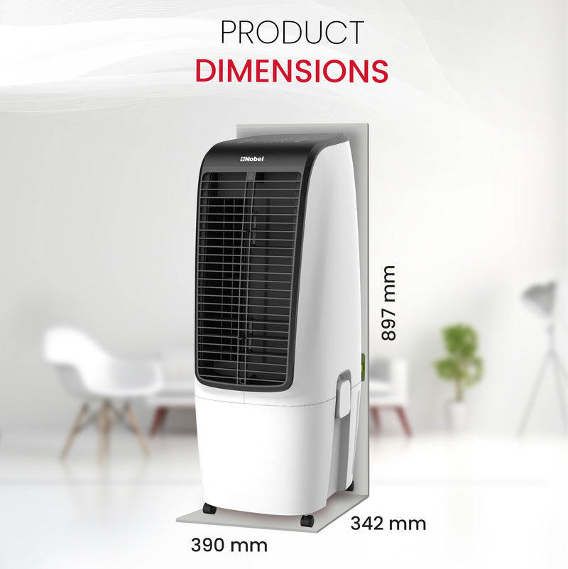 Nobel Air Cooler, 20L Capacity, Detachable Water Tank, 3 Wind Modes, 4 Wind Speeds, Touch & Remote Control, Honeycomb Filter, Automatic Shutdown, Silent Operation (110W) NAC400 White