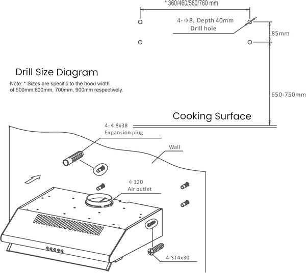 Nobel 60 cm Built-in Hoods Push Button, 3 Speeds NCH60ST