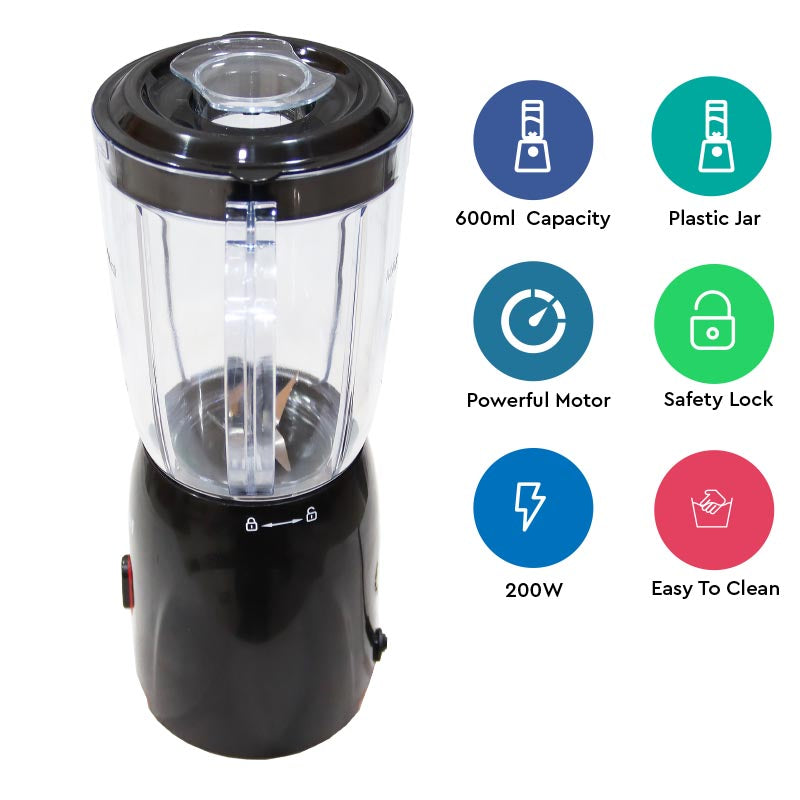 NOBEL Blender Black 600ML 200W Stainless Steel Blade NB110L