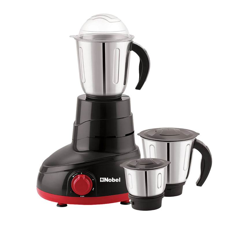 Nobel 3 in 1 Mixer Grinder With Stainless Steel Sharp Blades and Heavy Duty Motor | Water Drain System | 3 Stainless Steel Jar | Overload Protector with 1.5 L 750 W NB305SS Black/Red