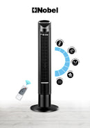 Nobel Tower Fan 3-Speed, Automatic Oscillation, 15-Hour Timer, Ionizer, LED Display NTF300R Black