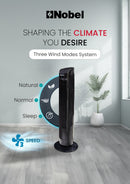 Nobel Tower Fan 3-Speed, Automatic Oscillation, 15-Hour Timer, Ionizer, LED Display NTF300R Black