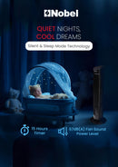 Nobel Tower Fan 3-Speed, Automatic Oscillation, 15-Hour Timer, Ionizer, LED Display NTF300R Black