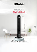 Nobel Tower Fan 3-Speed, Automatic Oscillation, 15-Hour Timer, Ionizer, LED Display NTF300R Black