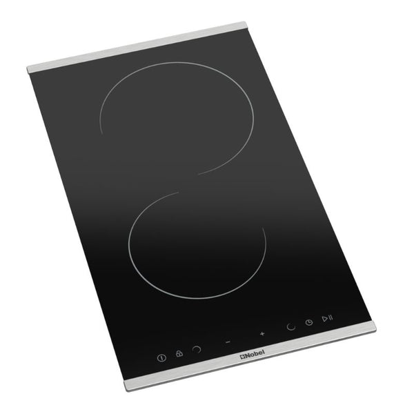Nobel Built-in Hobs, 30 cm Glass Black, Vitroceramic Electrical Hob, 2 Cooking Zones, 10 Power Levels, Easy Dial Touch Control, Child Safety Lock, Energy Saving NBH3020V Black