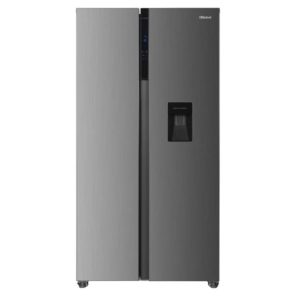 Nobel 560L Gross / 518 Capacity Side by Side Refrigerator, NoFrost, External Handle with Water Dispenser, LED Light, Twist Ice Maker, Digital Display,Interior Lights, Automatic NR620WDI Silver
